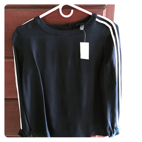 J.Crew navy blouse with white stripes