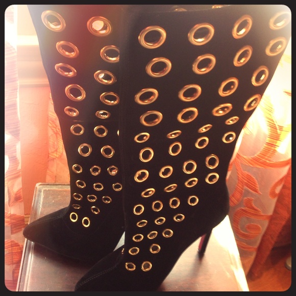 Sexy black suede red bottom black boots new