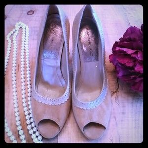 Suede open toe heels