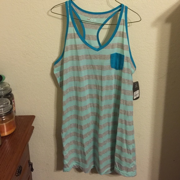Turquoise and gray striped BCG racer back tank - Picture 1 of 3
