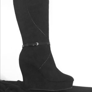 Sexy black wedge boots