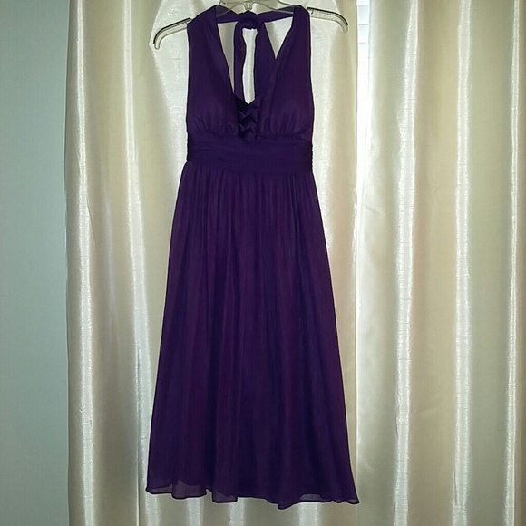 BCBG Purple jewel toned tea length halter dress