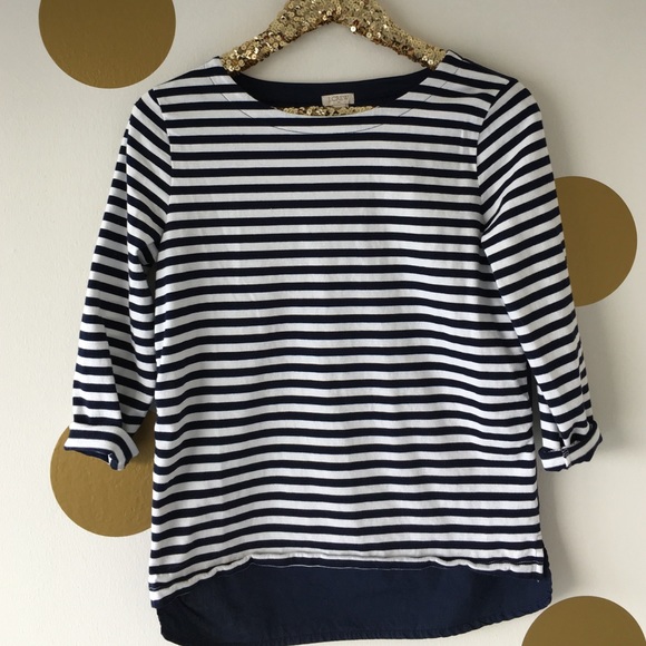 J. Crew Tops - J.Crew Navy Stripe Mix Media Top