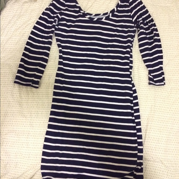 Navy and white striped body con dress