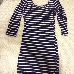 Navy and white striped body con dress