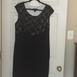 Size 16 black dress with lace and rouched waist.