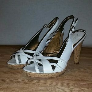 Aldo Corked Heel White sling back sandal heels