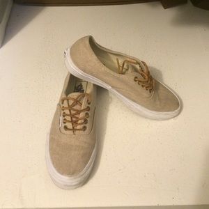 Rough fabric, leather laced Vans