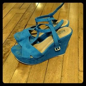 Zara blue suede platform wedge sandals