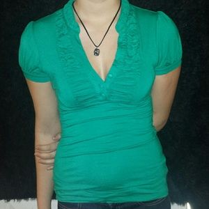 ☆ SEXY TEAL v-neck blouse ☆