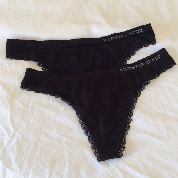 Victoria's Secret Lace Trim Thong - Black *Bundle*