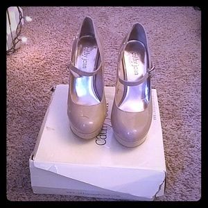 Cathy Jean Mary Jane Style Beige Heels