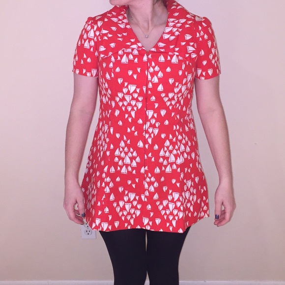 Vintage Red Mini Sailboat Zip Dress size 2-4