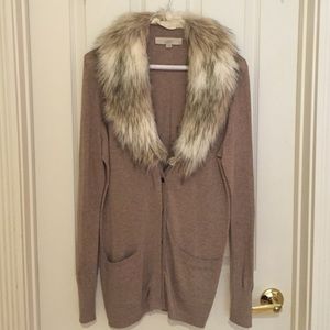 LOFT cardigan with faux fur collar