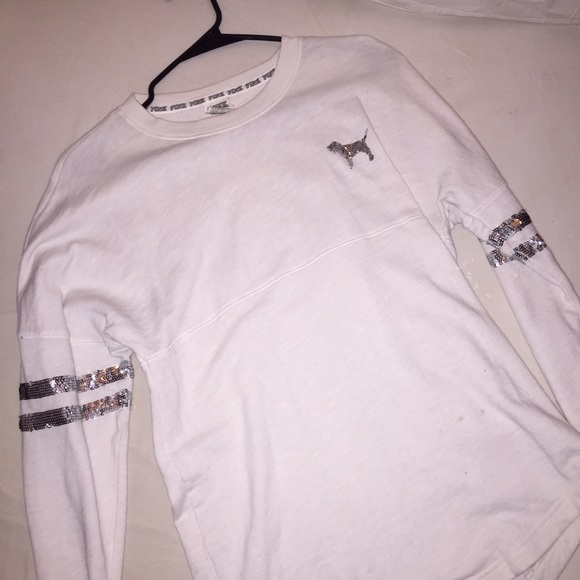 White VS Pink Sequin Varsity Crew