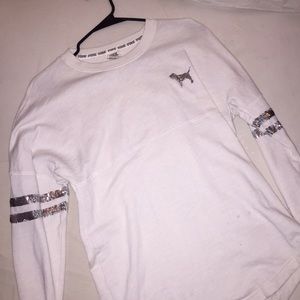 White VS Pink Sequin Varsity Crew