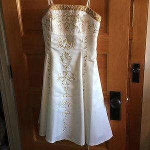 Cream and gold beaded strapless dress