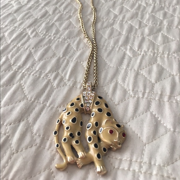 Cheetah rhinestone long necklace
