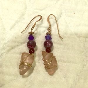 NW Handmade sea glass dangling earrings