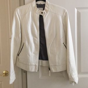 Silence + Noise cream moto faux leather jacket