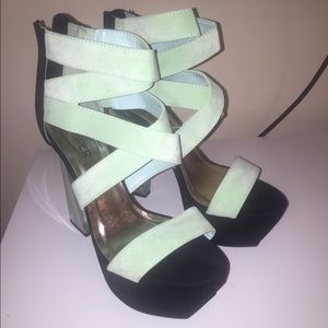 Mint and black platform heel