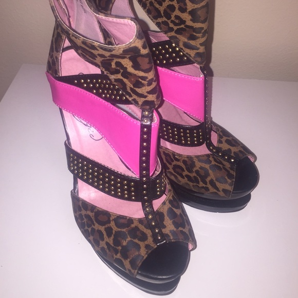 Pink and animal print platform heel