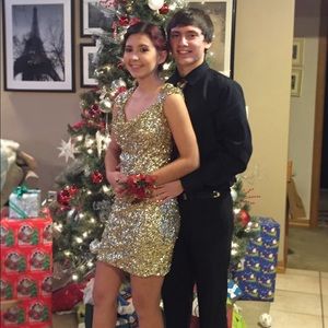 Sherri Hill gold sparkly dress!