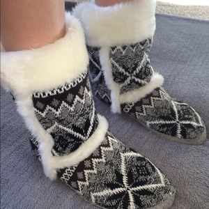 Black and white boot slippers