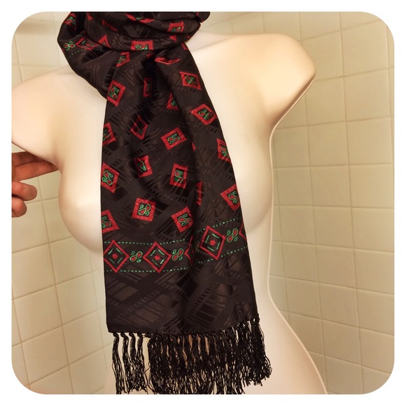 Beautiful Vintage Black/Brown Silk Scarf - Picture 2 of 4
