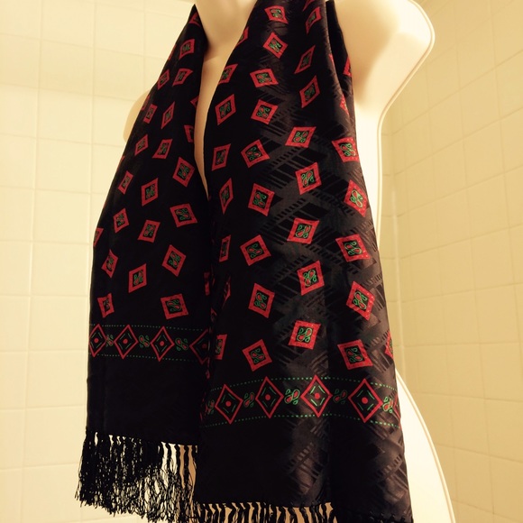 Beautiful Vintage Black/Brown Silk Scarf - Picture 3 of 4