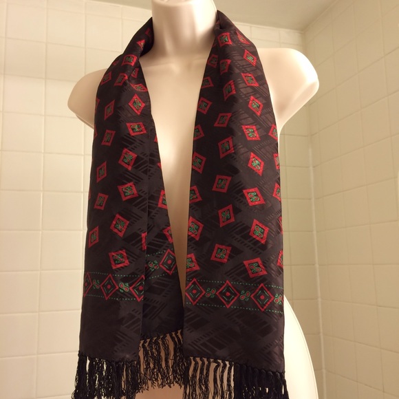 Beautiful Vintage Black/Brown Silk Scarf - Picture 4 of 4