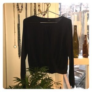 Navy Theory draped front silk blouse