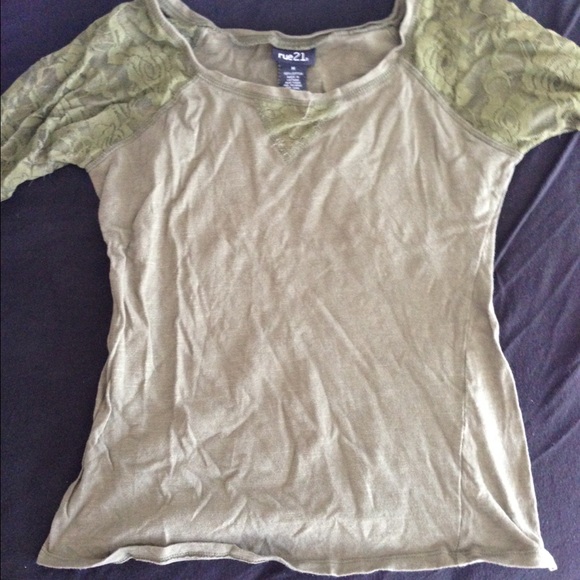 Olive green shirt with lace sleeves