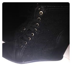 Lace black wedge boots lace up