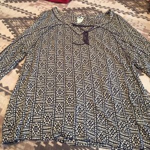 Navy and cream design print shirt