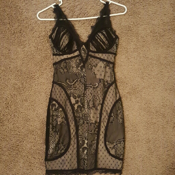 Bebe black lace overlay bodycon mini dress