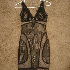 Bebe black lace overlay bodycon mini dress
