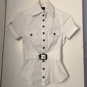 Bebe - white cotton, cinched-waist shirt