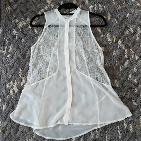 Sheer white button down top