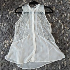 Sheer white button down top