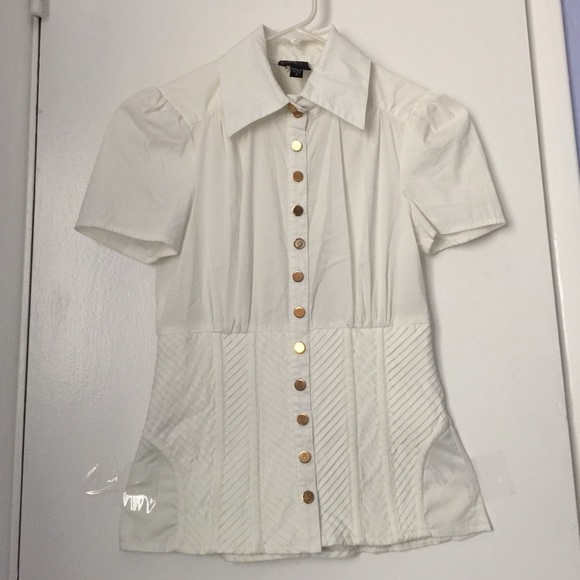 Bebe - stretch cotton shirt with corset pleading