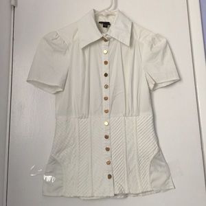 Bebe - stretch cotton shirt with corset pleading