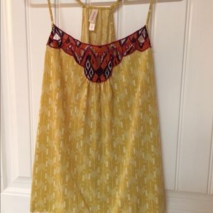 Yellow, patterned spaghetti strap tank top