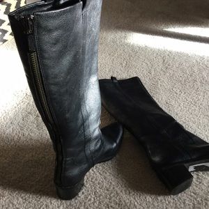 Black riding boots with low stacked heel