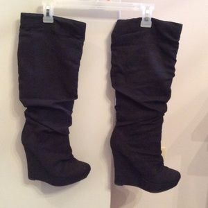 Black suede-like knee length boots
