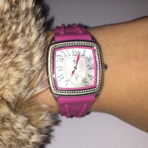 Judith Ripka Dk Pink Silicon/Stainless Steel Watch