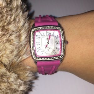 Judith Ripka Dk Pink Silicon/Stainless Steel Watch