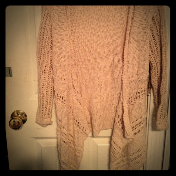 Cream colored cozy crocheted open cardigan