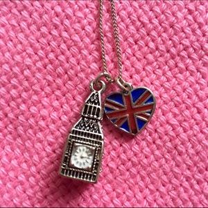 10" Big Ben & Union Jack Heart Necklace!
