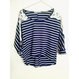 Navy Striped 3/4 Sleeve Top